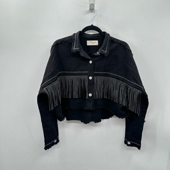 JW SIGNAUTRE L. ANGELES Black fringe STUD cowboy concert core woman jacket L - Picture 2 of 15